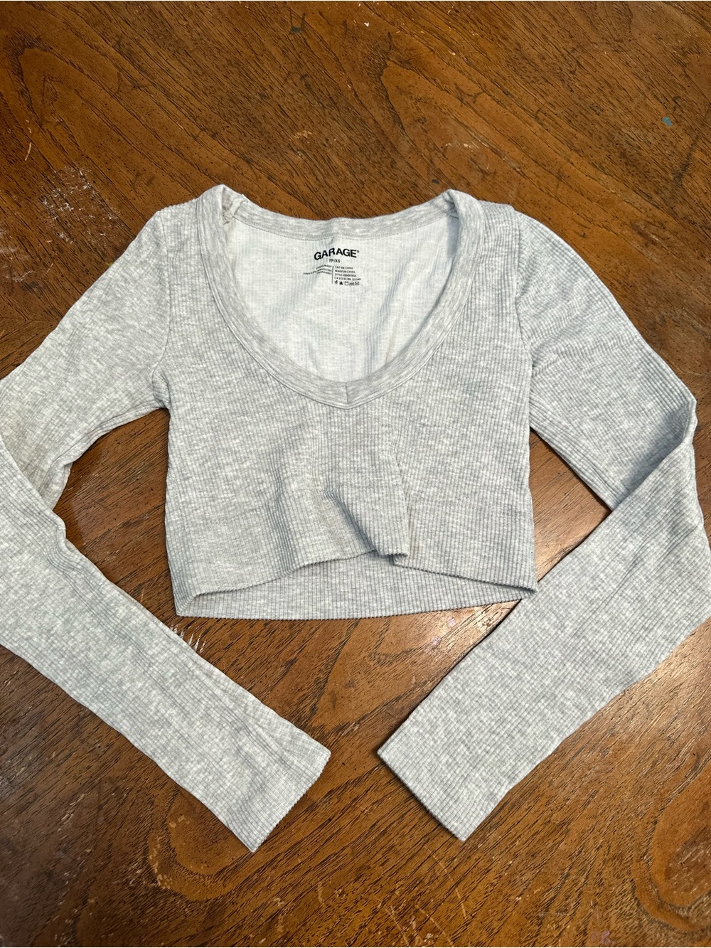 Garage Light Gray Ribbed Long-Sleeve Crop Top